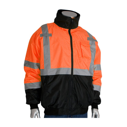PIP 333-1766 Class 3 Black Bottom Bomber Jacket, Orange, front 3