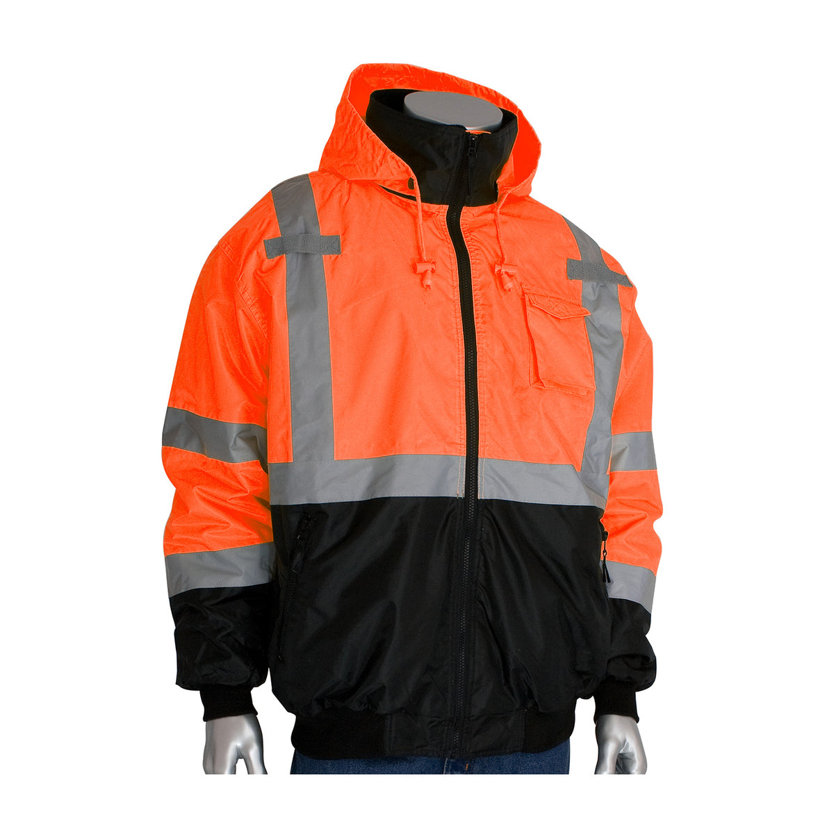 PIP 333-1766 Class 3 Black Bottom Bomber Jacket, Orange, front 4