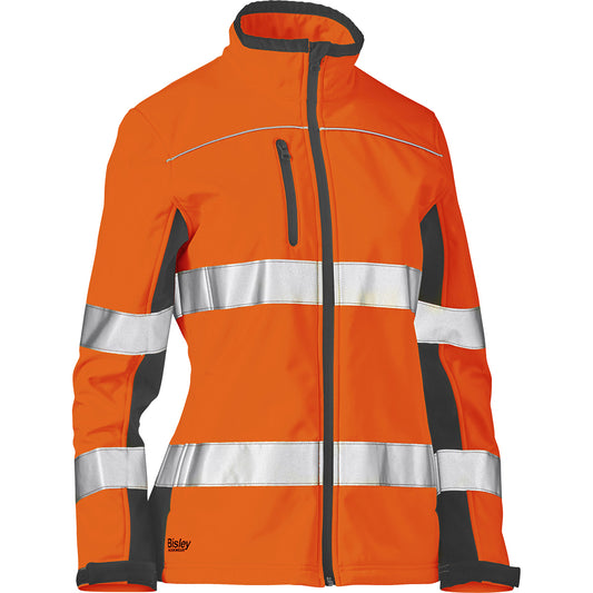 Bisley 333W6059T Class 2 Women's Softshell Jacket, Orange/Navy, front
