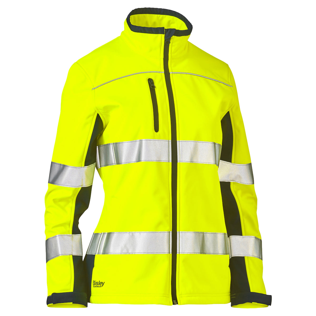 Bisley 333W6059T Class 2 Women's Softshell Jacket, Lime/Navy, front