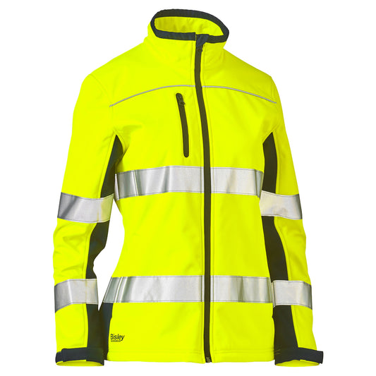 Bisley 333W6059T Class 2 Women's Softshell Jacket, Lime/Navy, front
