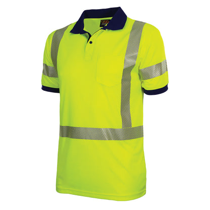 Reflective Apparel 334CT Short Sleeve Polo Shirt with Segmented Tape, lime/navy, 3/4 left