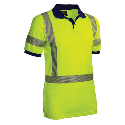 Reflective Apparel 334CT Short Sleeve Polo Shirt with Segmented Tape, lime/navy, 3/4 right