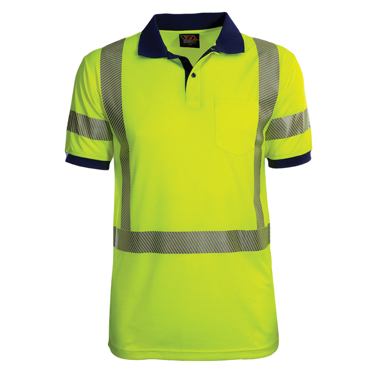 Reflective Apparel 334CT Short Sleeve Polo Shirt with Segmented Tape, lime/navy, front