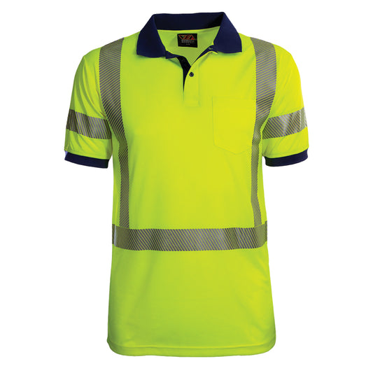 Reflective Apparel 334CT Short Sleeve Polo Shirt with Segmented Tape, lime/navy, front