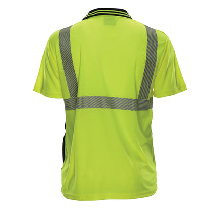 Reflective Apparel 342CT Short Sleeve Polo Shirt with Segmented Tape, lime/black, back