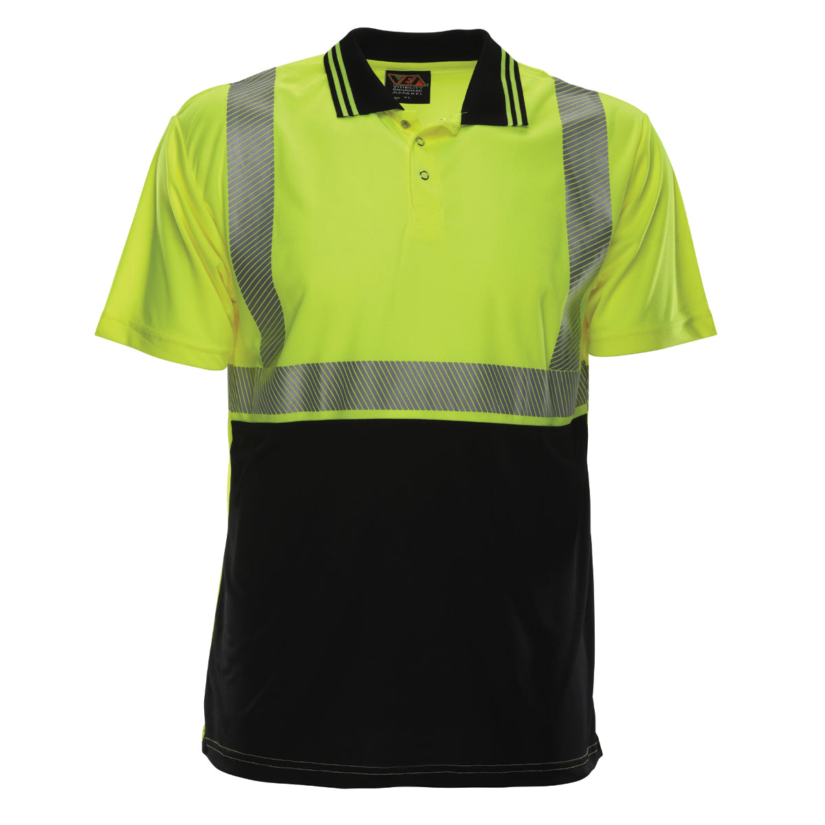 Reflective Apparel 342CT Short Sleeve Polo Shirt with Segmented Tape, lime/black, front