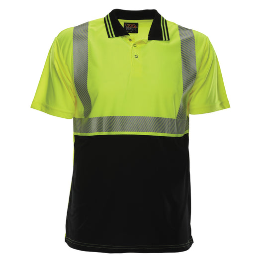 Reflective Apparel 342CT Short Sleeve Polo Shirt with Segmented Tape, lime/black, front