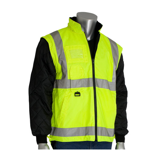 PIP 343-1756 Class 3 7-in-1 All Conditions Coat, Lime, front 2