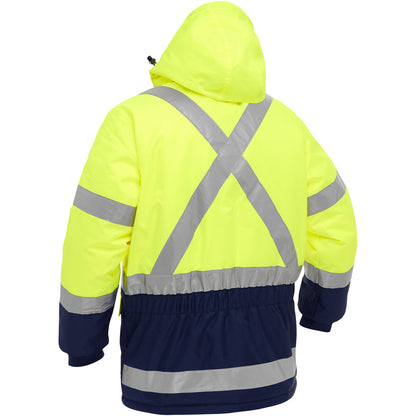 Bisley 343M6450X Class 3 Extreme Cold Jacket, Lime/Navy, hood detail