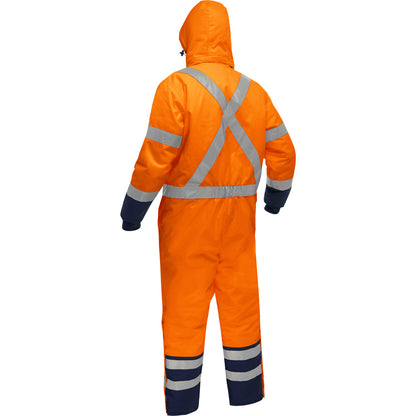 Bisley 344M6453X Class 3 Extreme Cold Coverall, Orange/Navy, back with hood