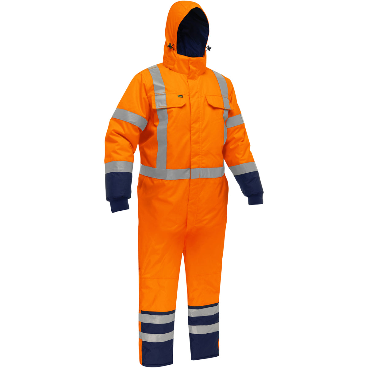Bisley 344M6453X Class 3 Extreme Cold Coverall, Orange/Navy, front with hood