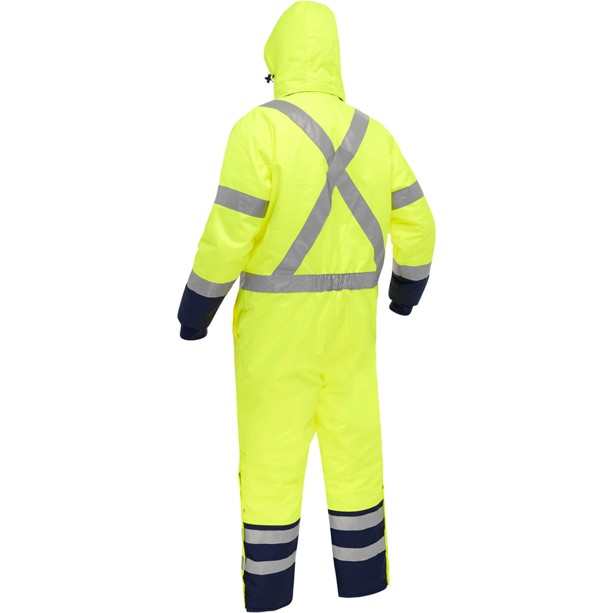 Bisley 344M6453X Class 3 Extreme Cold Coverall, Lime/Navy, back with hood