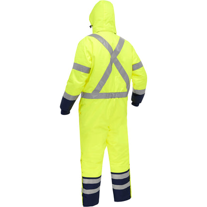 Bisley 344M6453X Class 3 Extreme Cold Coverall, Lime/Navy, back with hood