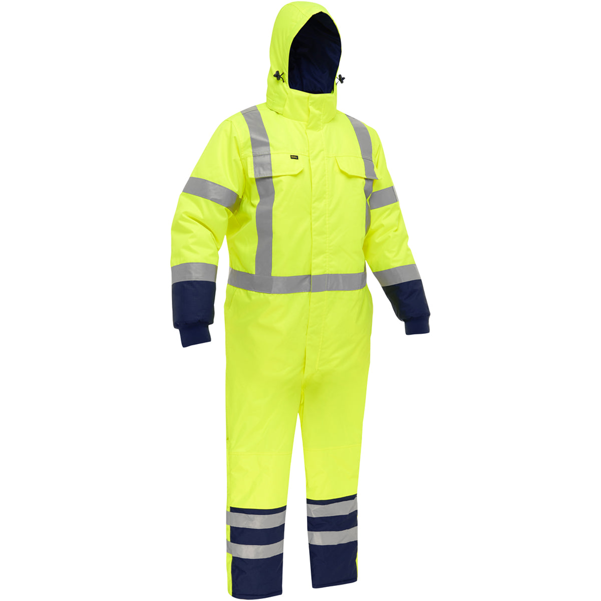 Bisley 344M6453X Class 3 Extreme Cold Coverall, Lime/Navy, front with hood