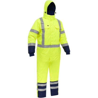 Bisley 344M6453X Class 3 Extreme Cold Coverall, Lime/Navy, front with hood