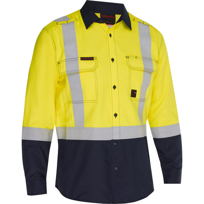 Bisley 385MFRHS AR/FR Men's Long Sleeve Button Down, Lime/Navy, front