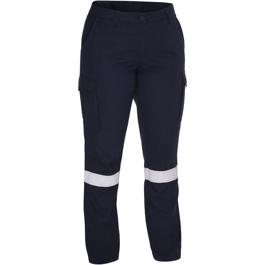 Bisley 385WFRCS Dual-Certified AR/FR Women's Ripstop Industrial Taped Cargo Pant - Industrial Wash Durable - 9.0 cal/cm², navy, front