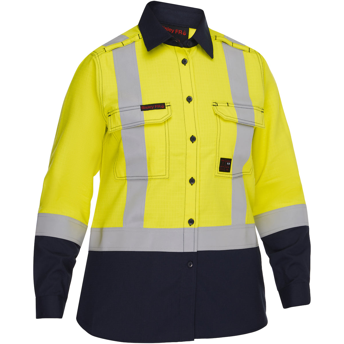 Bisley 385WFRHS AR/FR Women's Long Sleeve Button Down, Lime/Navy, front