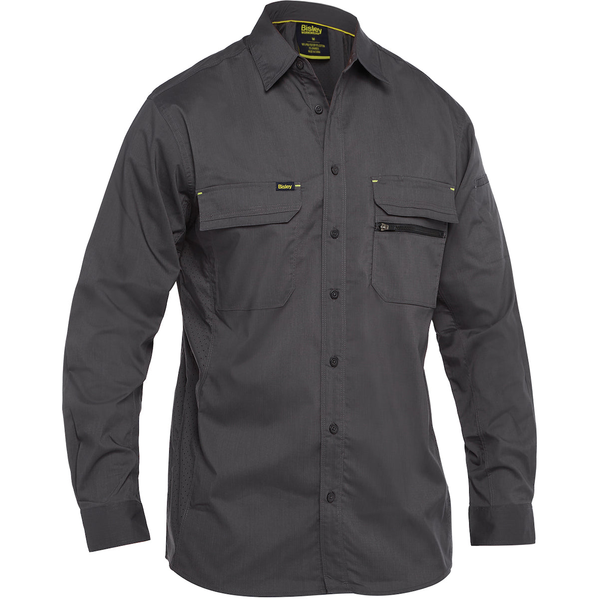 Bisley 400M6490 Long Sleeve Ripstop Work Shirt, Gray, front