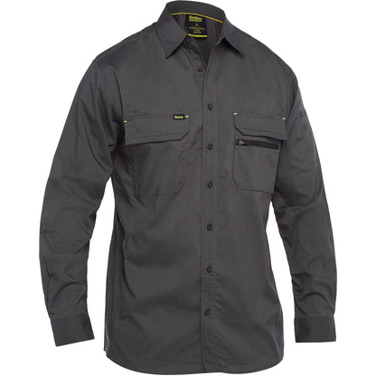 Bisley 400M6490 Long Sleeve Ripstop Work Shirt, Gray, front
