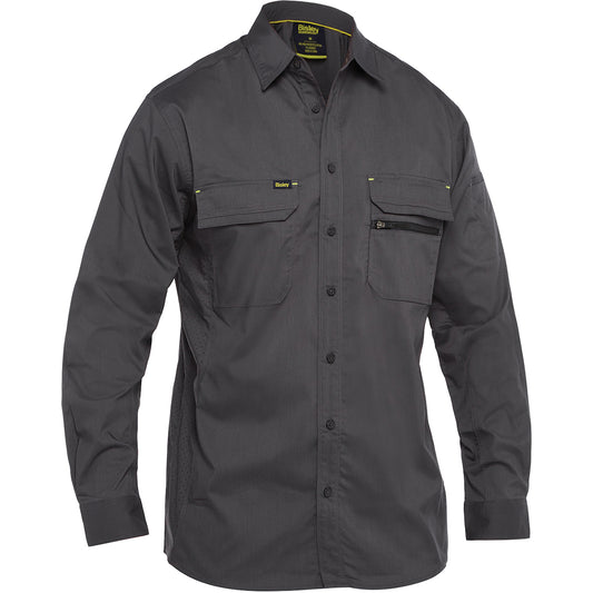 Bisley 400M6490 Long Sleeve Ripstop Work Shirt, Gray, front