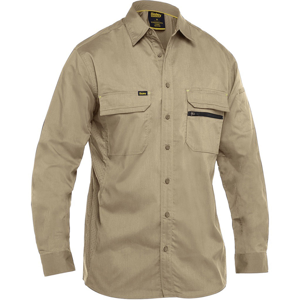 Bisley 400M6490 Long Sleeve Ripstop Work Shirt, Tan, front