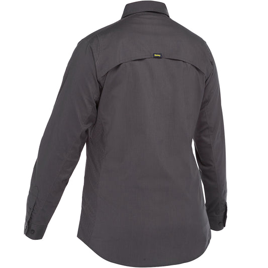Bisley 400W6490 Women's Long Sleeve Ripstop Work Shirt, Gray, back