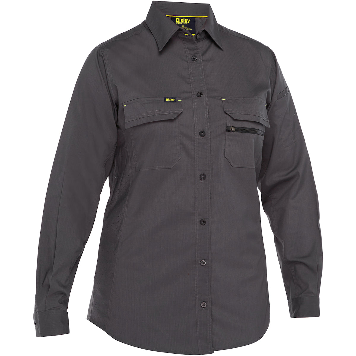 Bisley 400W6490 Women's Long Sleeve Ripstop Work Shirt, Gray, front