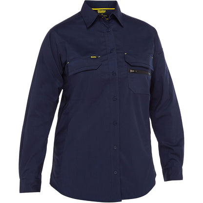 Bisley 400W6490 Women's Long Sleeve Ripstop Work Shirt, Navy, front