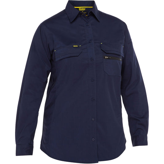 Bisley 400W6490 Women's Long Sleeve Ripstop Work Shirt, Navy, front