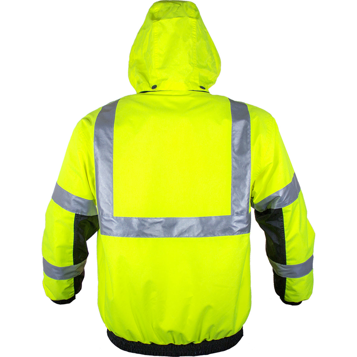 Reflective Apparel 411ST Waterproof Bomber Jacket with Fleece Lining, lime/black, back
