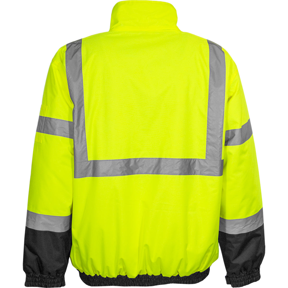 Reflective Apparel 413GT Waterproof Bomber Jacket with Quilted Fleece Liner, lime/black, back