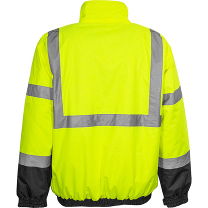 Reflective Apparel 413GT Waterproof Bomber Jacket with Quilted Fleece Liner, lime/black, back