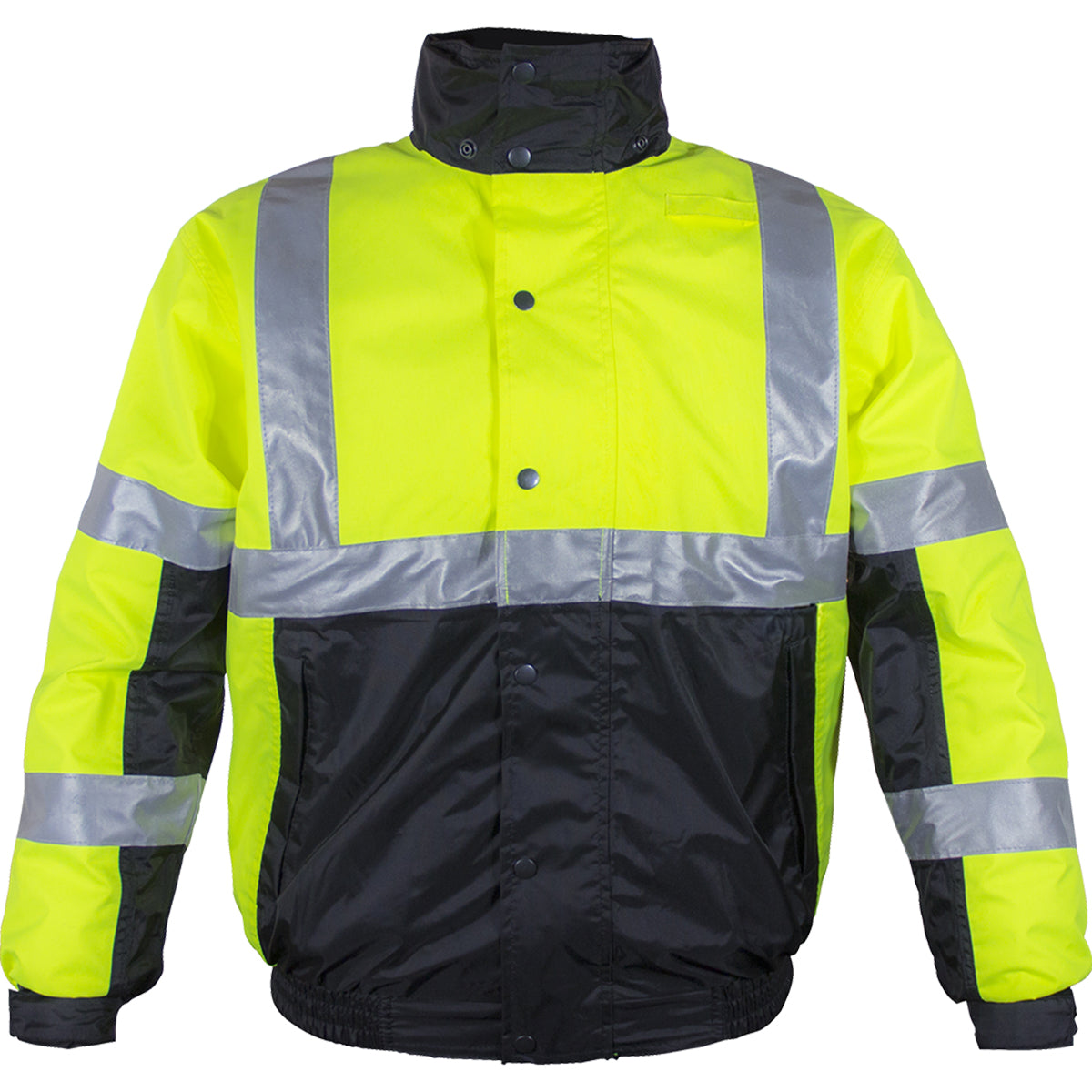 Reflective Apparel 414ST Bomber Jacket with Hood, lime/black, front