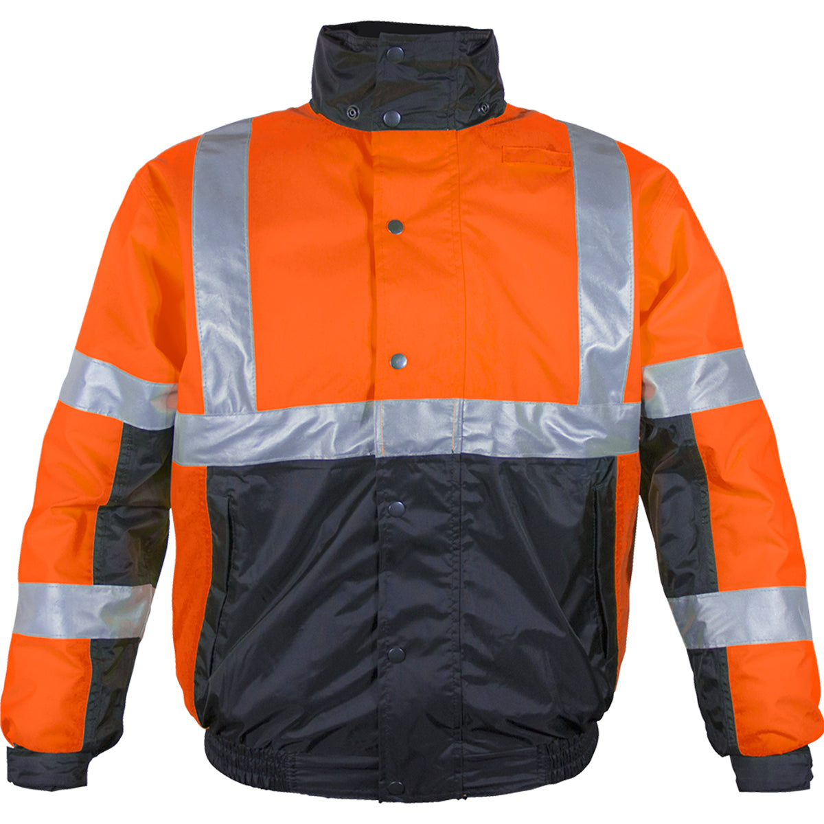 Reflective Apparel 414ST Bomber Jacket with Hood, orange/black, front