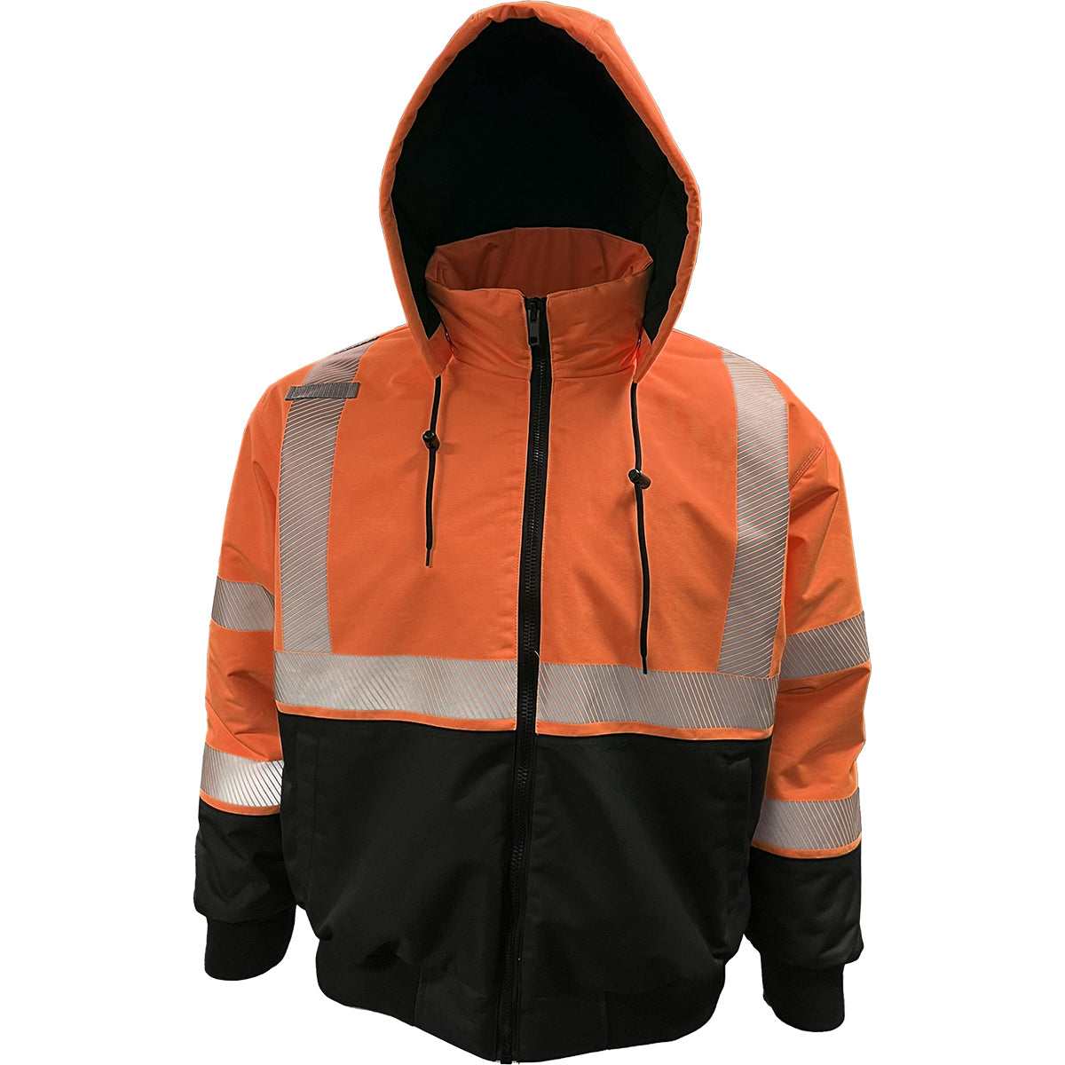 Reflective Apparel 430PS-OB ProDuck Water-Resistant Bomber Jacket, orange/black, front