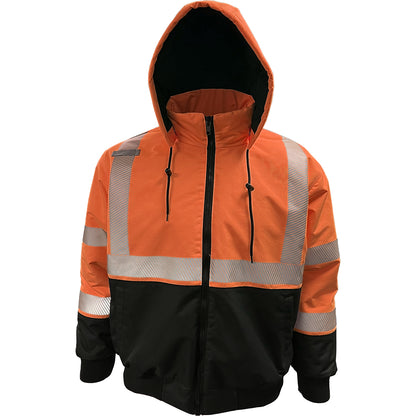 Reflective Apparel 430PS-OB ProDuck Water-Resistant Bomber Jacket, orange/black, front