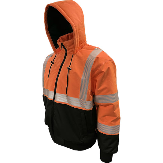 Reflective Apparel 430PS-OB ProDuck Water-Resistant Bomber Jacket, orange/black, side