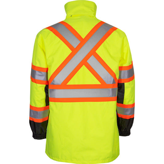 24-431CX Systems Gear ANSI Type R Class 3 Waterproof 3-Seasons Parka with X-Back - Outer Shell - Lime/Black - Back