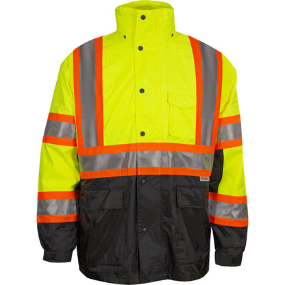 24-431CX Systems Gear ANSI Type R Class 3 Waterproof 3-Seasons Parka with X-Back - Outer Shell - Lime/Black - Front