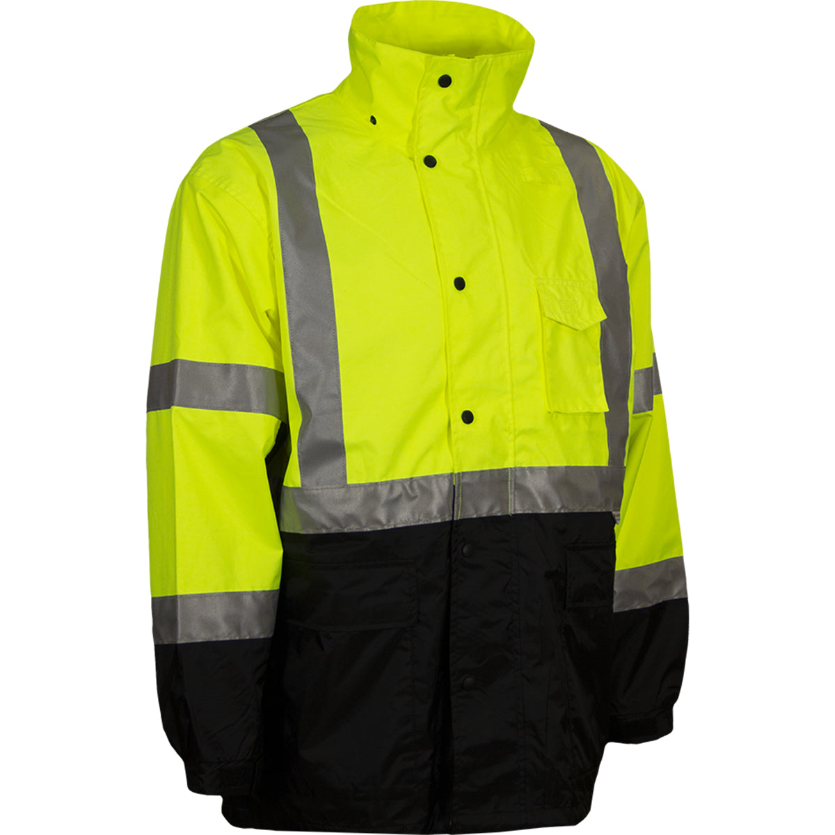 Reflective Apparel 431ST Waterproof 3-Seasons Parka, lime/black, 3/4 view