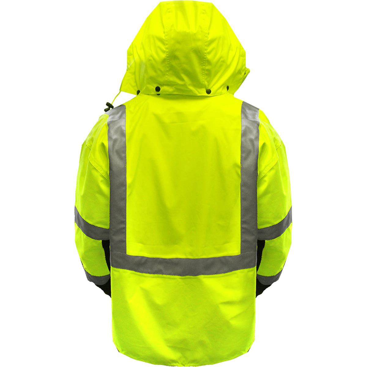 Reflective Apparel 431ST Waterproof 3-Seasons Parka, lime/black, back with hood