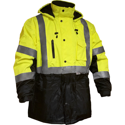 24-433ST ANSI Type R Class 3 Waterproof Parka with Segmented Tape - Lime/Black - Three-Quarter