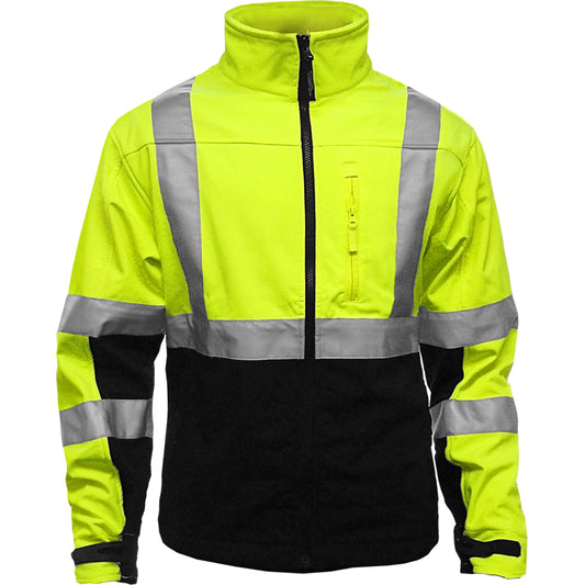 24-451ST ANSI Type R Class 3 Black Bottom Soft Shell Jacket with Brushed Fleece Lining - Lime/Black - Front