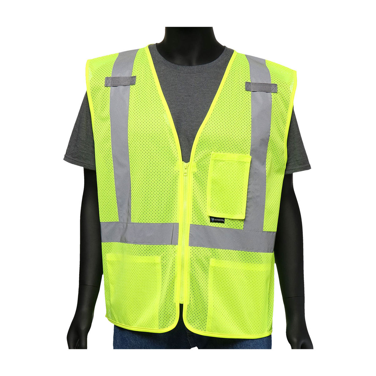 PIP 47209 Class 2 Viz-Up 3-Pocket Mesh Vest, Lime, front
