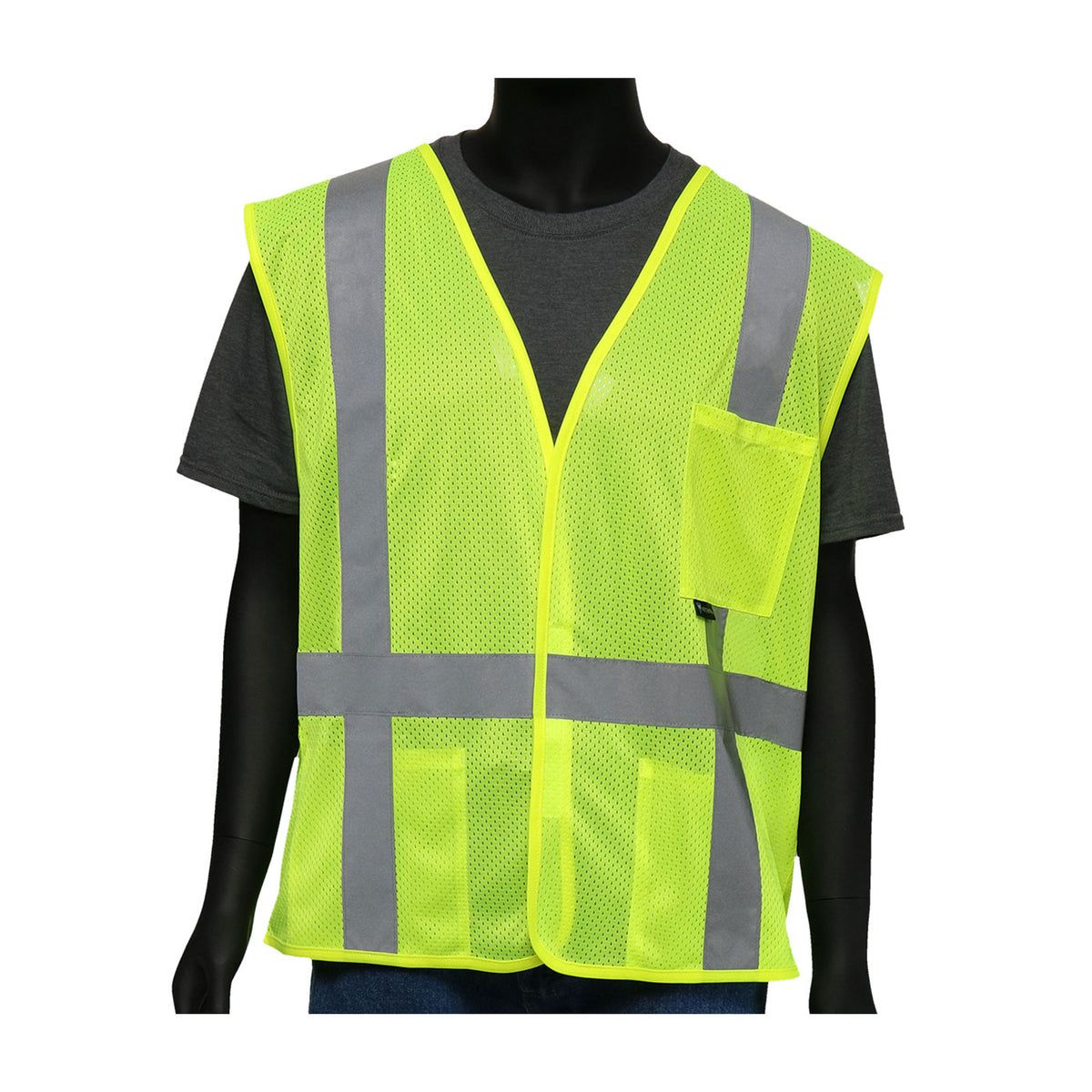 PIP 47217 Class 2 Viz-Up FR Treated 3-Pocket Mesh Vest, Lime, front
