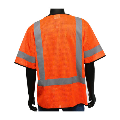 PIP 47303 Class 3 Viz-Up 3-Pocket Zipper Mesh Vest, Orange, detail