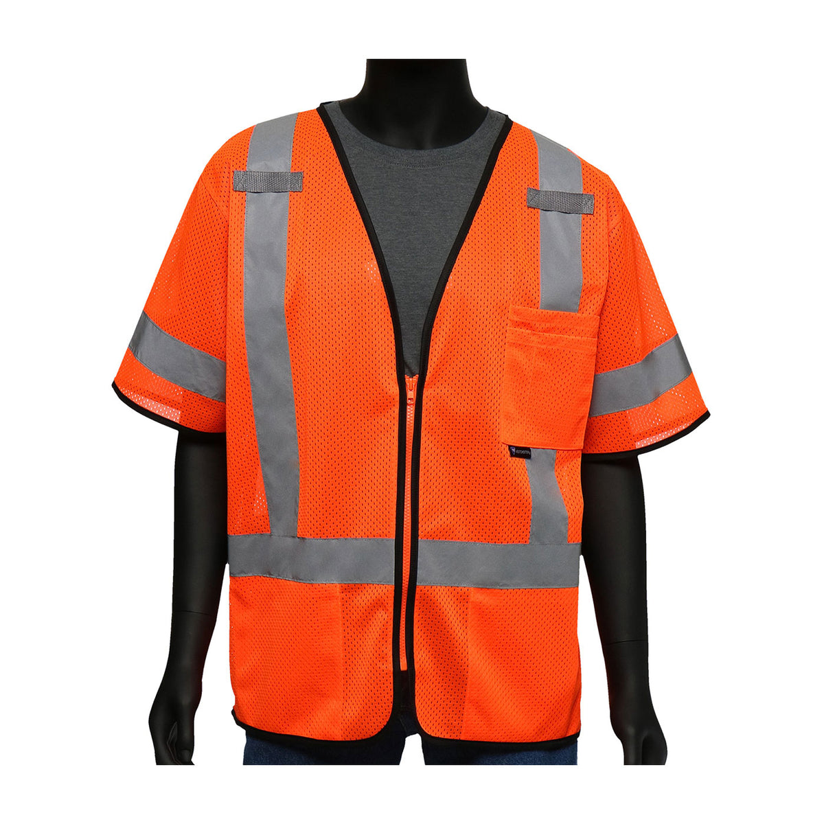 PIP 47303 Class 3 Viz-Up 3-Pocket Zipper Mesh Vest, Orange, front