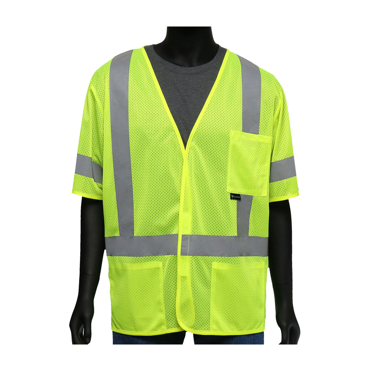 PIP 47308 Class 3 Viz-Up 3-Pocket FR Treated Mesh Vest, Lime, front